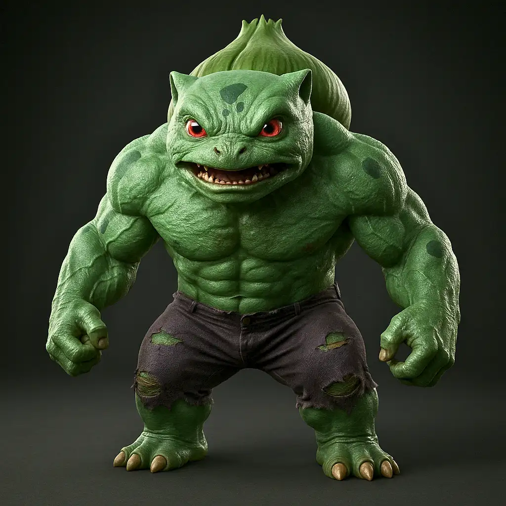Cientista Gamma: Bulbasaur Reimaginado como Bruce Banner/Hulk