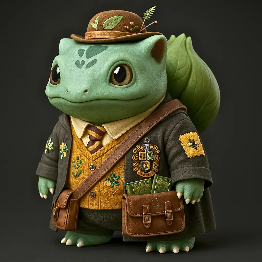 Bulbasaur Usando as Cores da Lufa-Lufa em Hogwarts