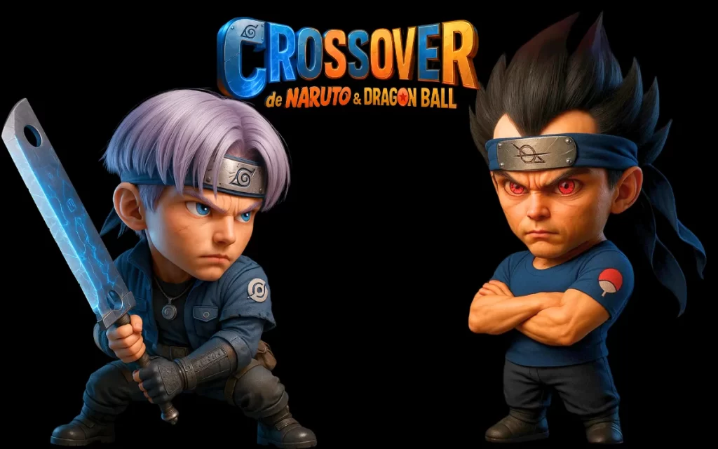 Personagens de Dragon Ball reimaginados no universo ninja de Naruto em um épico crossover de animes