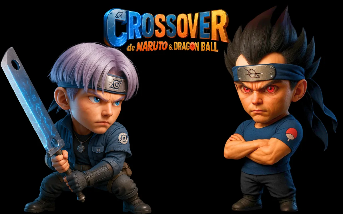Personagens de Dragon Ball reimaginados no universo ninja de Naruto em um épico crossover de animes
