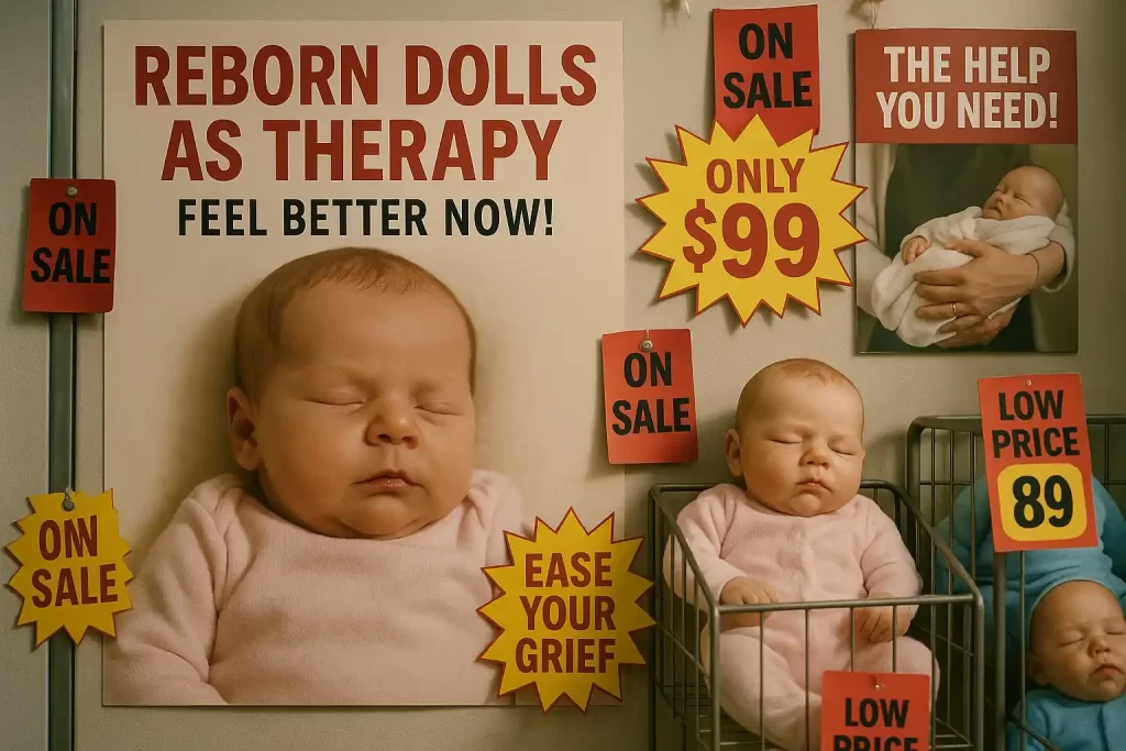 Anúncios questionáveis promovendo bebês reborn como terapia sem base científica