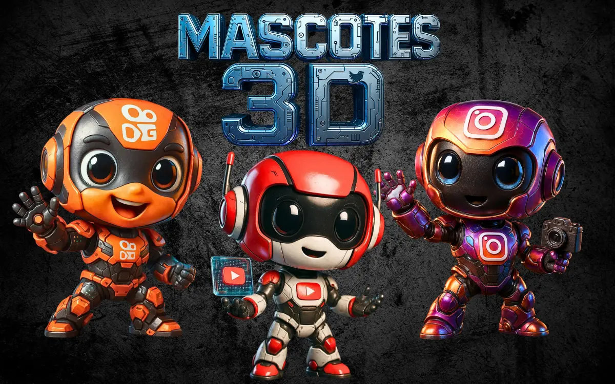 Coleção de mascotes digitais reimaginados como robôs 3D