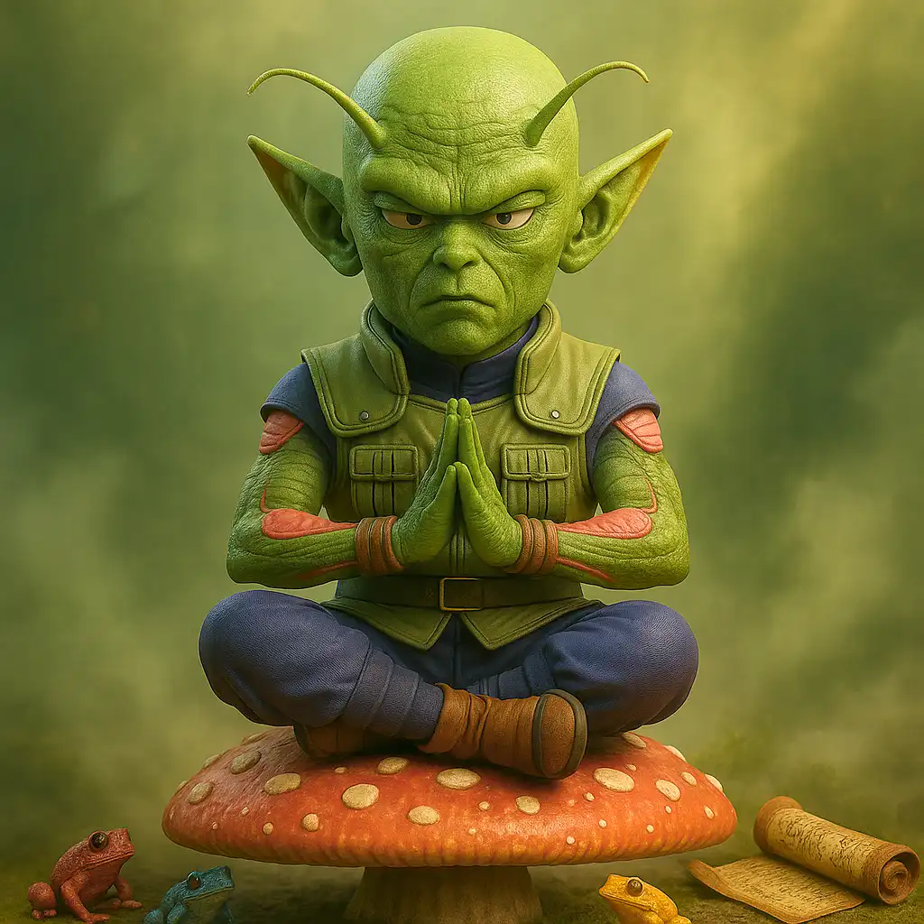 Piccolo em modo Sábio com detalhes que remetem aos sapos do Monte Myoboku no universo de Naruto