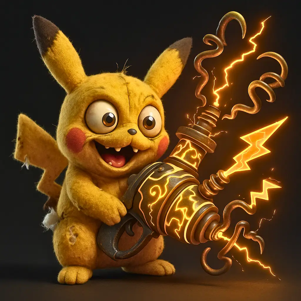 Pikachu FPS Segurando Arma Elétrica