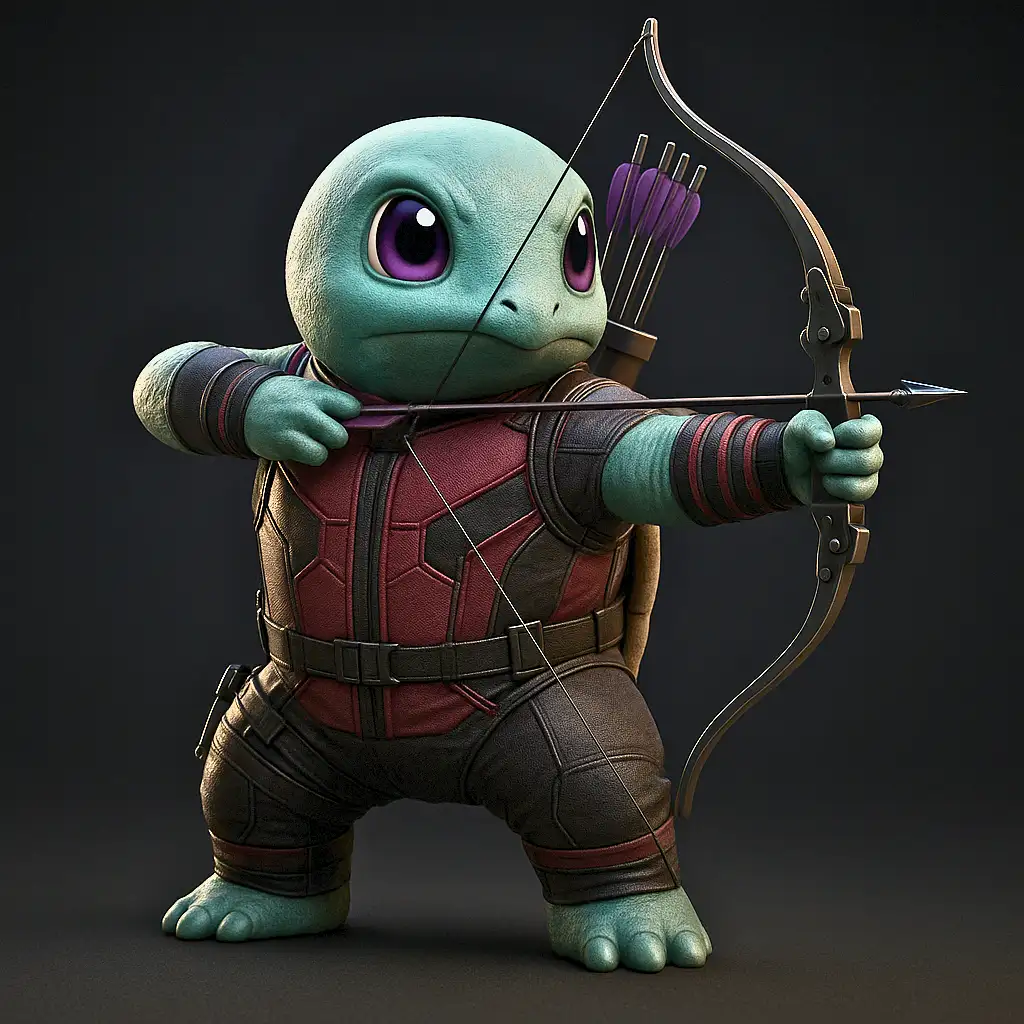 Arqueiro Infalível: Squirtle Reimaginado como Clint Barton