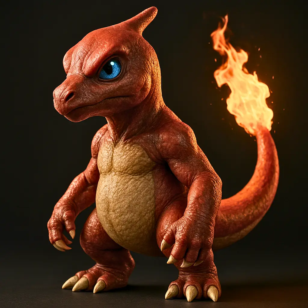 Charmeleon em versão ultra realista com chama da cauda detalhada