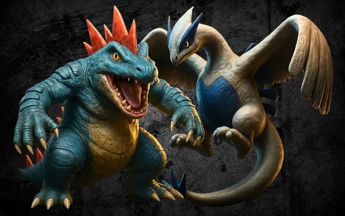 Feraligatr e Lugia em versões ultra realistas - Poderosos Pokémon aquáticos de Johto