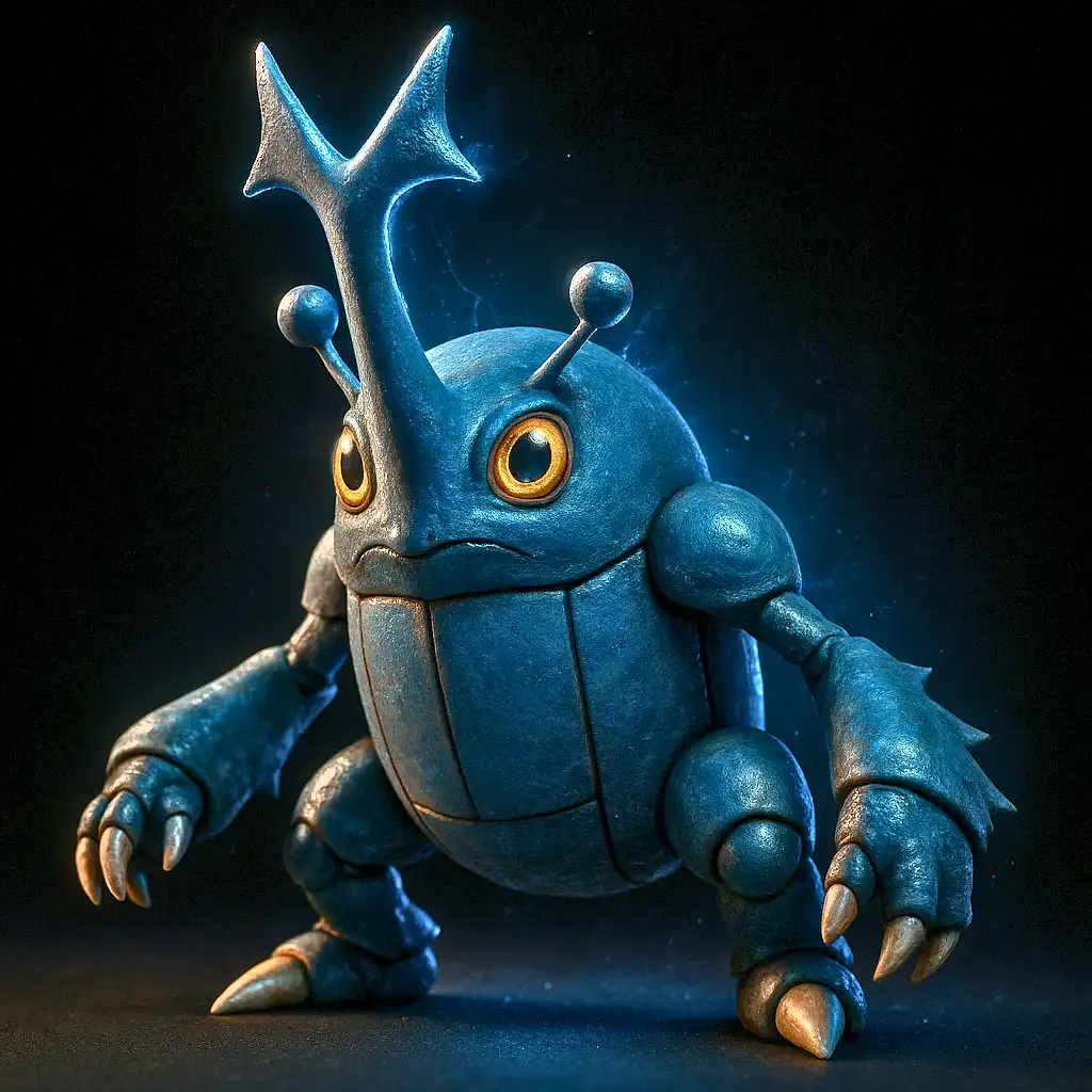 Heracross em versão ultra realista com exoesqueleto detalhado e chifre imponente