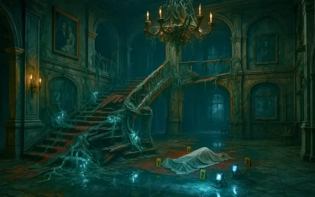 Cenário abandonado do Hotel Wrenwood em Resident Evil Requiem