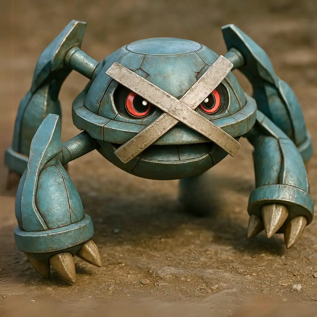 Renderização 3D detalhada de Metagross com textura metálica realista