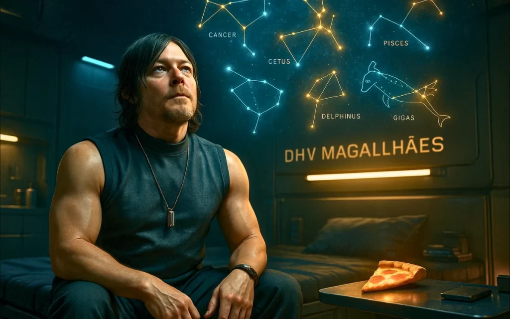 Sam Porter Bridges observa constelações em Death Stranding 2