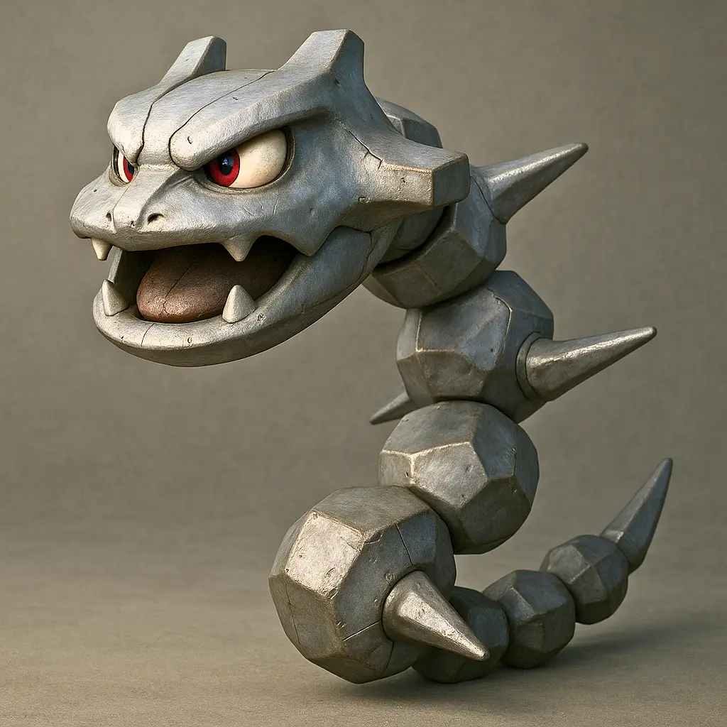Renderização detalhada de Steelix com texturas minerais realistas