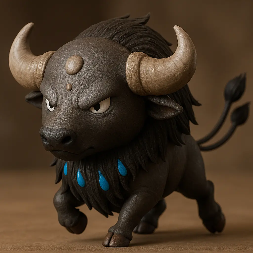 Renderização Hiper-Detalhada do Pokémon Tauros Variante de Paldea