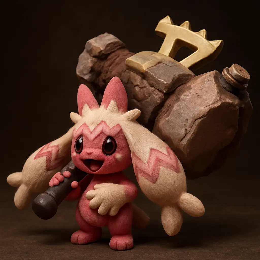 Pokémon Tinkaton Renderizado em 3D com Detalhes Metálicos e Feéricos