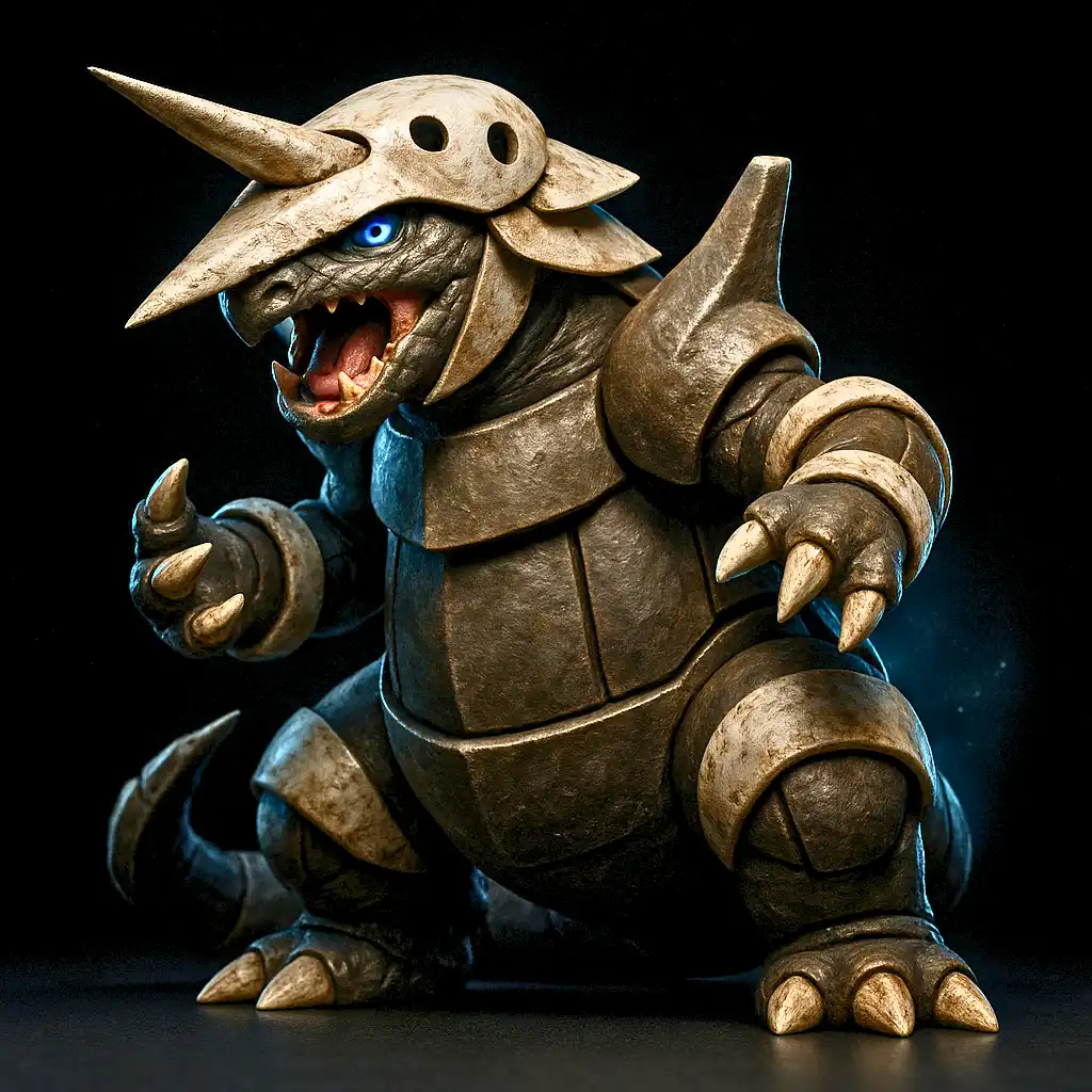 Aggron em versão ultra realista com armadura metálica detalhada