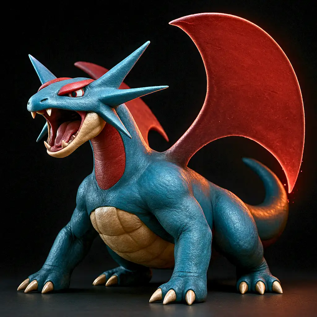 Salamence em versão ultra realista com asas detalhadas e escamas brilhantes